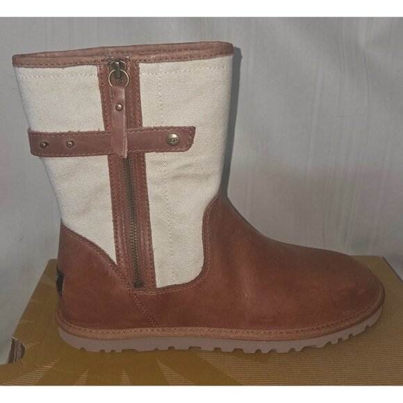 UGG Rosalie Chestnut canvas / Leather Boots Women's Size US 9 NEW 1004161 - Picture 3 of 11